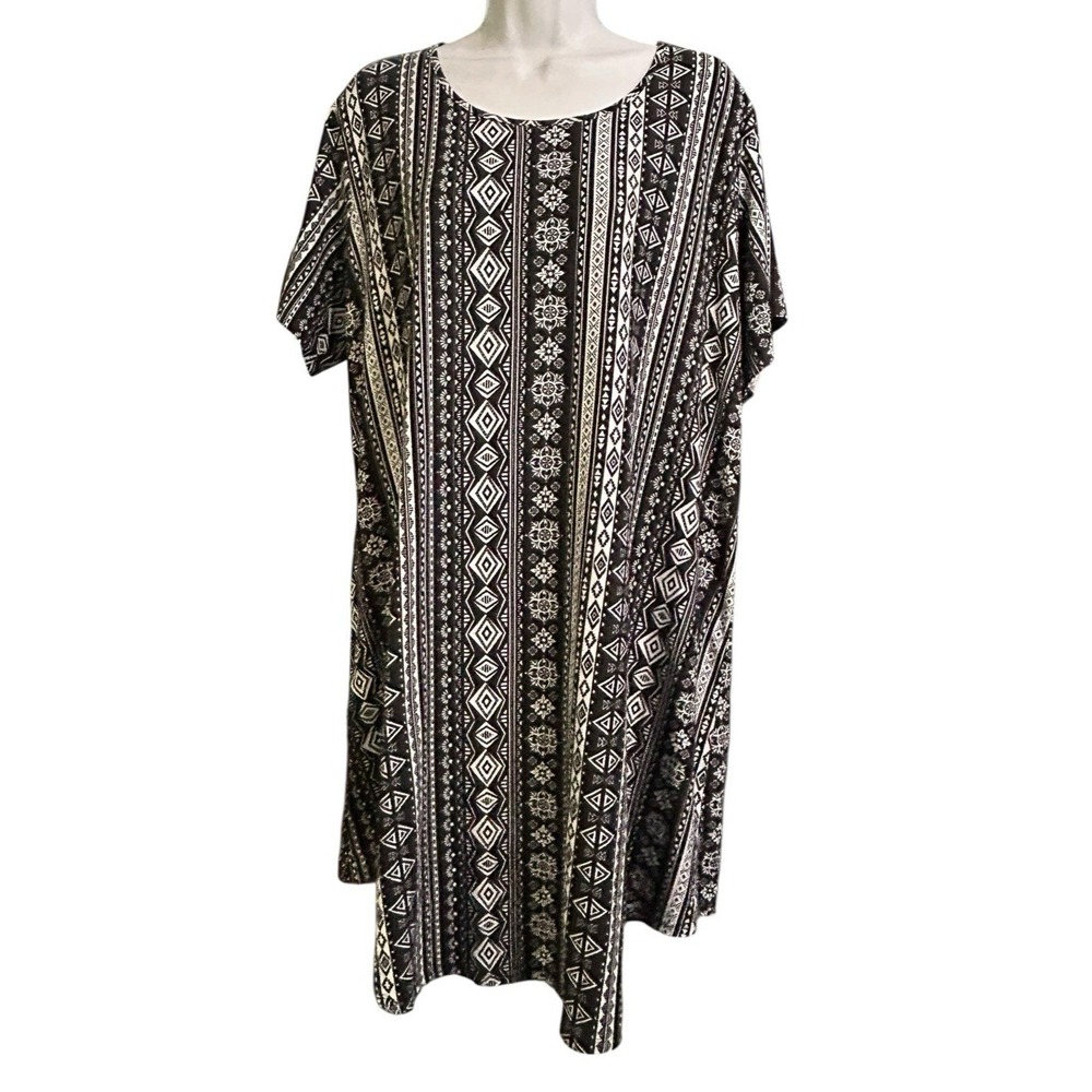 Bobbie Brooks Soft Stretch Loose Fit S/S Dress Womens Size 2X Black and White